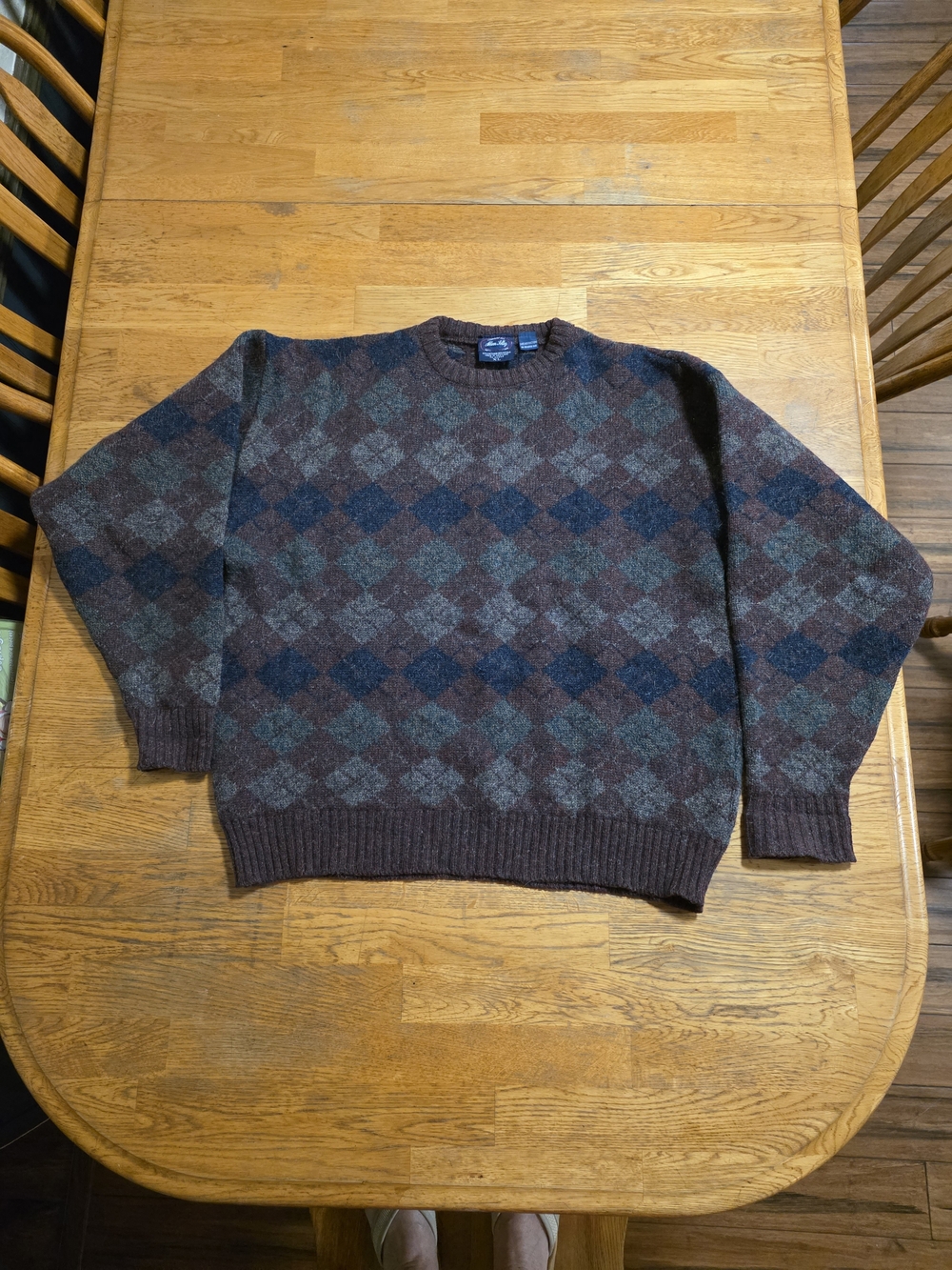 Vintage Allen Solly Faire Argyle Isle Shetland Mohair Diamond Crewneck Sweater